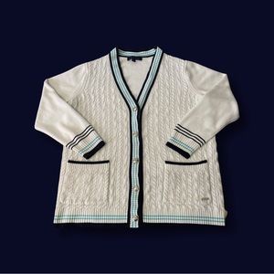 Tommy Hilfiger Button Up Cable Knit Striped V-Neck Cardigan Women's Size Large